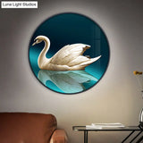 Green Led Asian Style Wall Lamp With Swan Pattern - Circle Metal Mural Lighting Ideas Left/Right