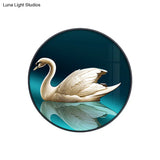 Green Led Asian Style Wall Lamp With Swan Pattern - Circle Metal Mural Lighting Ideas Left/Right