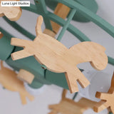 Green Macaron Merry - Go - Round Ceiling Light - Metal And Wood 3 Lights Semi Flush For Dining Room