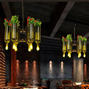 Green Metal 6-Head Industrial Chandelier Pendant Light With Plant Design