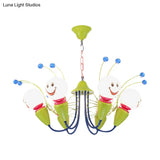 Green Metal Caterpillar Cartoon Kindergarten Chandelier: Cute Hanging Light