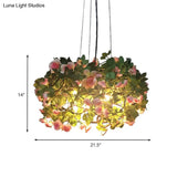 Green Metal Chandelier With Led Lights - Industrial 3-Light Ceiling Lamp For Restaurants