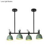 Green Metal Dome Chandelier - Modernist 4-Light Fixture with Adjustable Node Green