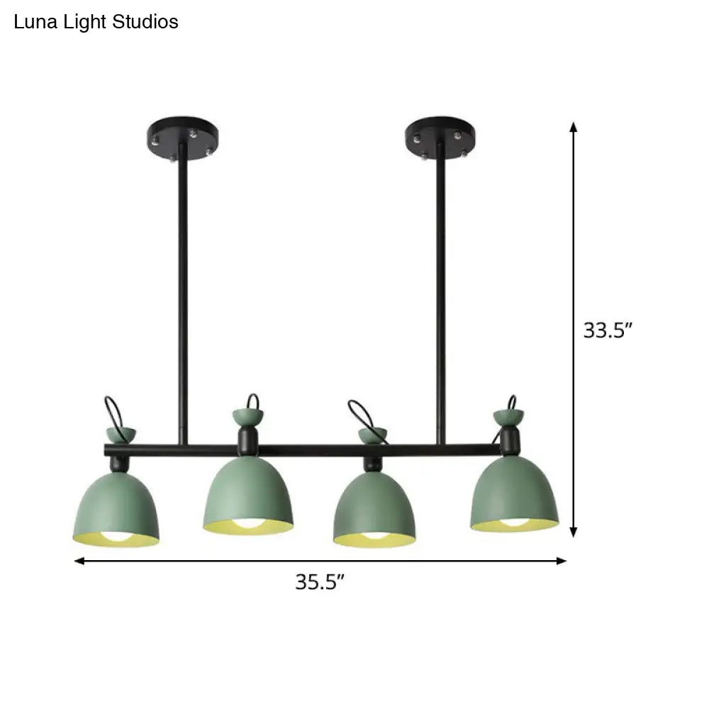 Green Metal Dome Chandelier - Modernist 4-Light Fixture with Adjustable Node Green
