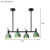 Green Metal Dome Chandelier - Modernist 4-Light Fixture with Adjustable Node Green