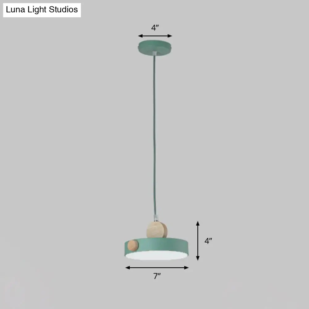 Green Metal Drum Pendant Ceiling Light - Modern 1-Light Fixture For Dining Room