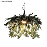 Green Metal Pendant Light With 1 Led Bulb For Restaurant Down Lighting