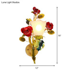 Green Metal Wall Sconce With Blossom Design - Perfect For Bedroom Lighting