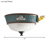 Green Resin Dome Flush Mount Ceiling Light Fixture - 3 Lights Ideal For Bedroom