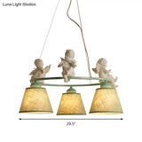 Green Rustic Style Ring Villa Chandelier With Bird & Tapered Shade