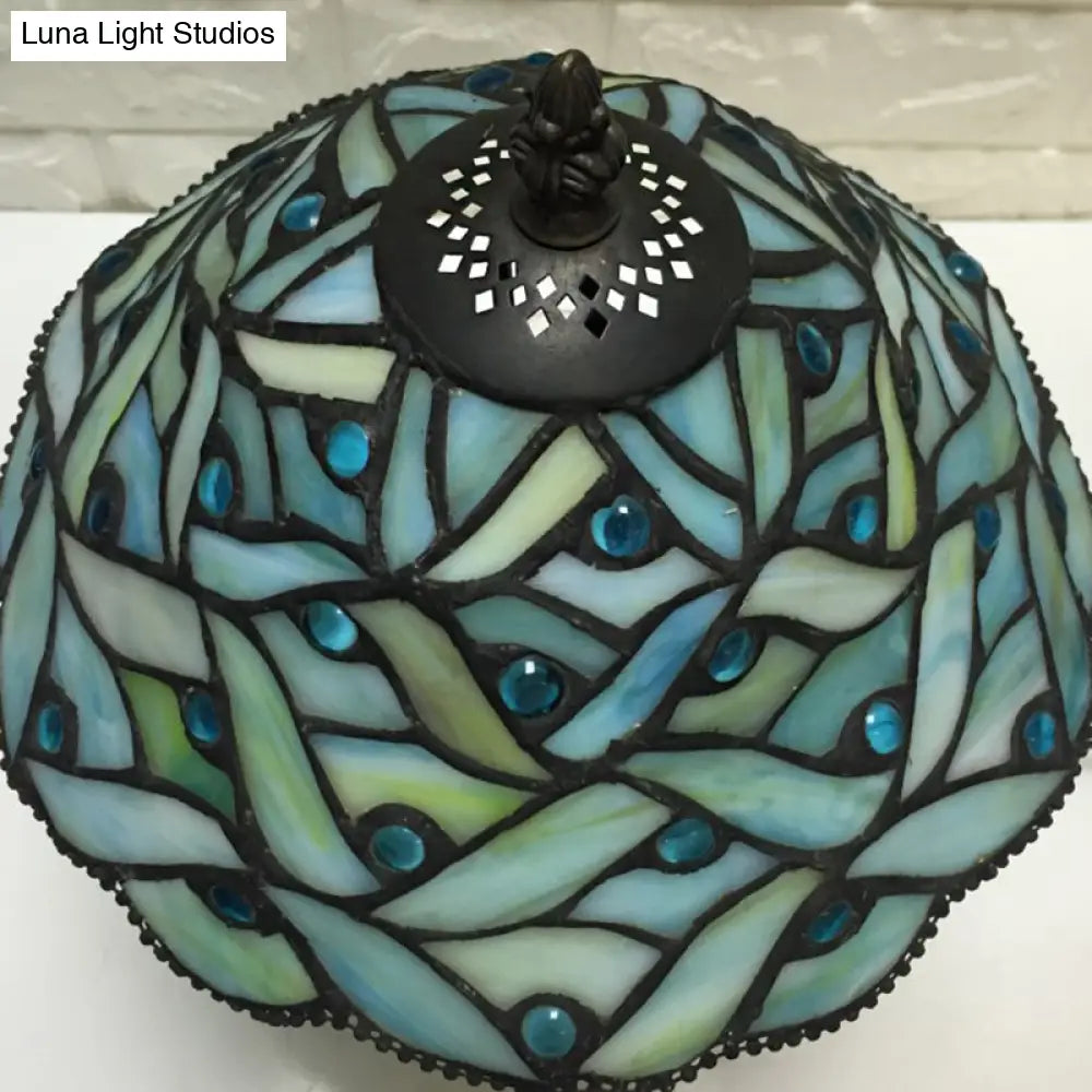 Green Stained Glass Conical Desk Lamp - Tiffany Antique Style | Study Room & Bedside Light 1