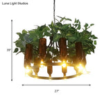 Green Wagon Suspension Light - Industrial Metal 10-Head Chandelier With Plant Deco Perfect For