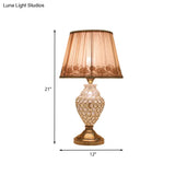 Greta - Rural 1 Head Rose-Trim Conical Table Light Rural Gold Pleated Fabric Night Lamp with Pot Crystal Base Gold