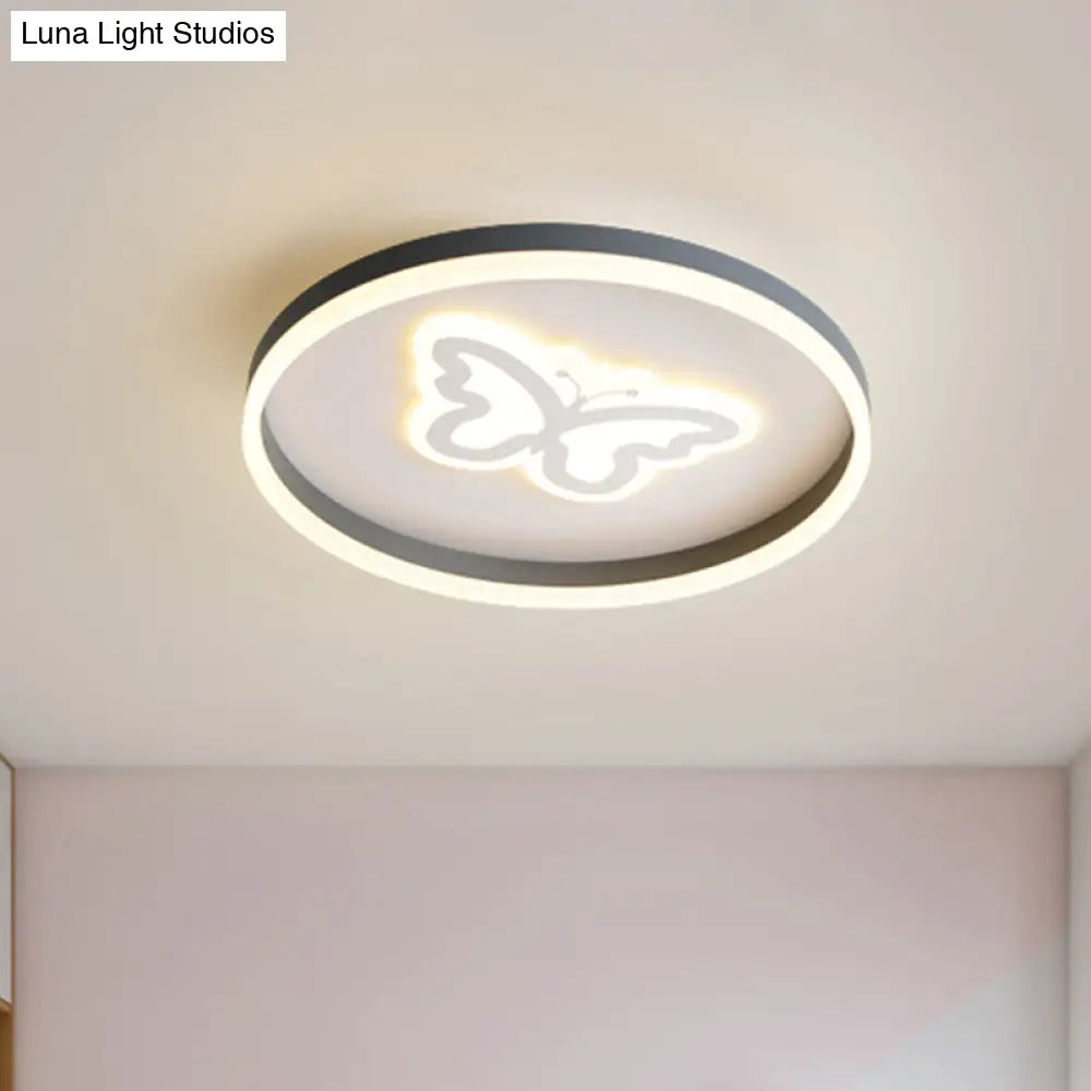 Grey Acrylic Led Ceiling Lamp: Modern Circular Flush Light With Butterfly/Loving Heart Design For