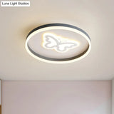 Grey Acrylic Led Ceiling Lamp: Modern Circular Flush Light With Butterfly/Loving Heart Design For