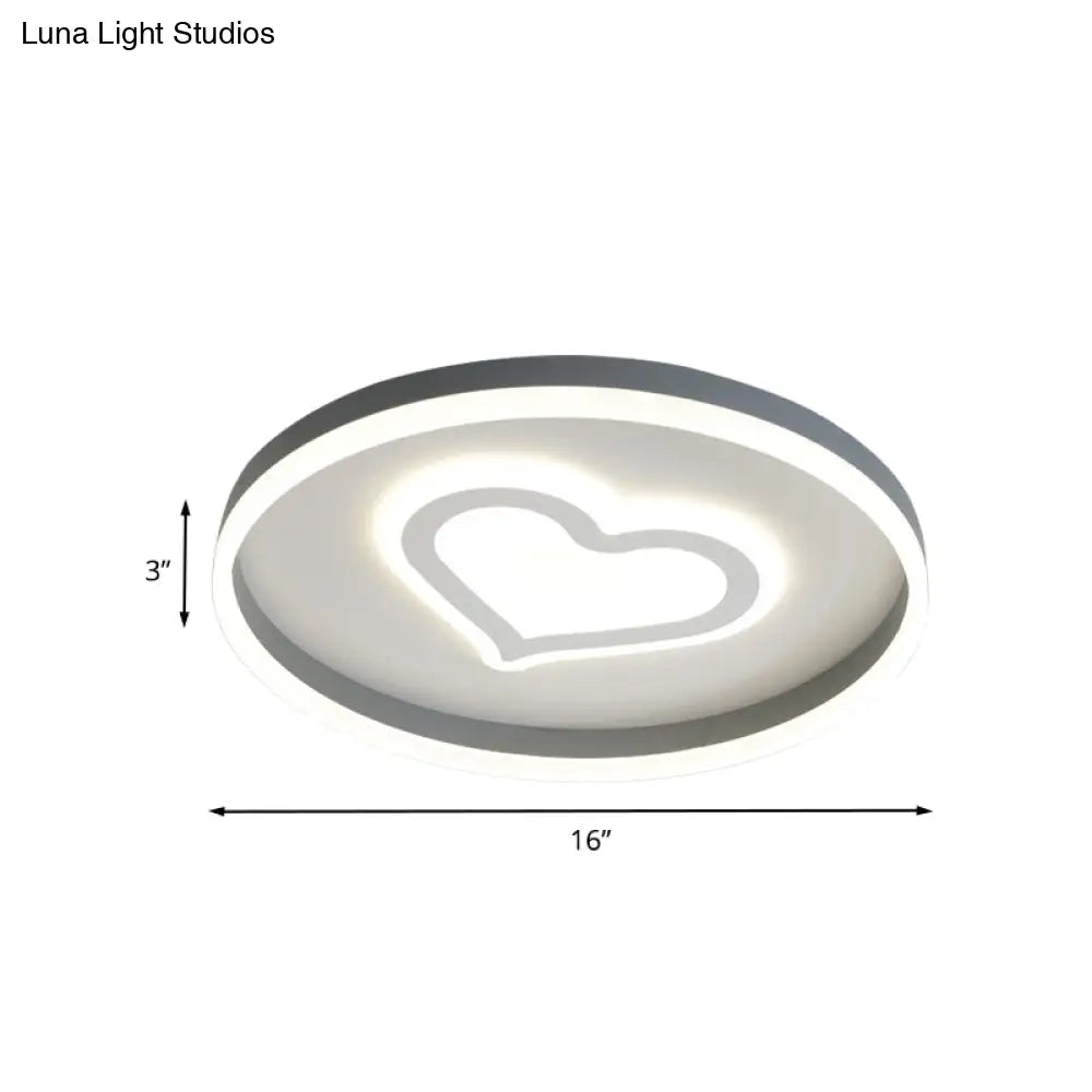 Grey Acrylic Led Ceiling Lamp: Modern Circular Flush Light With Butterfly/Loving Heart Design For