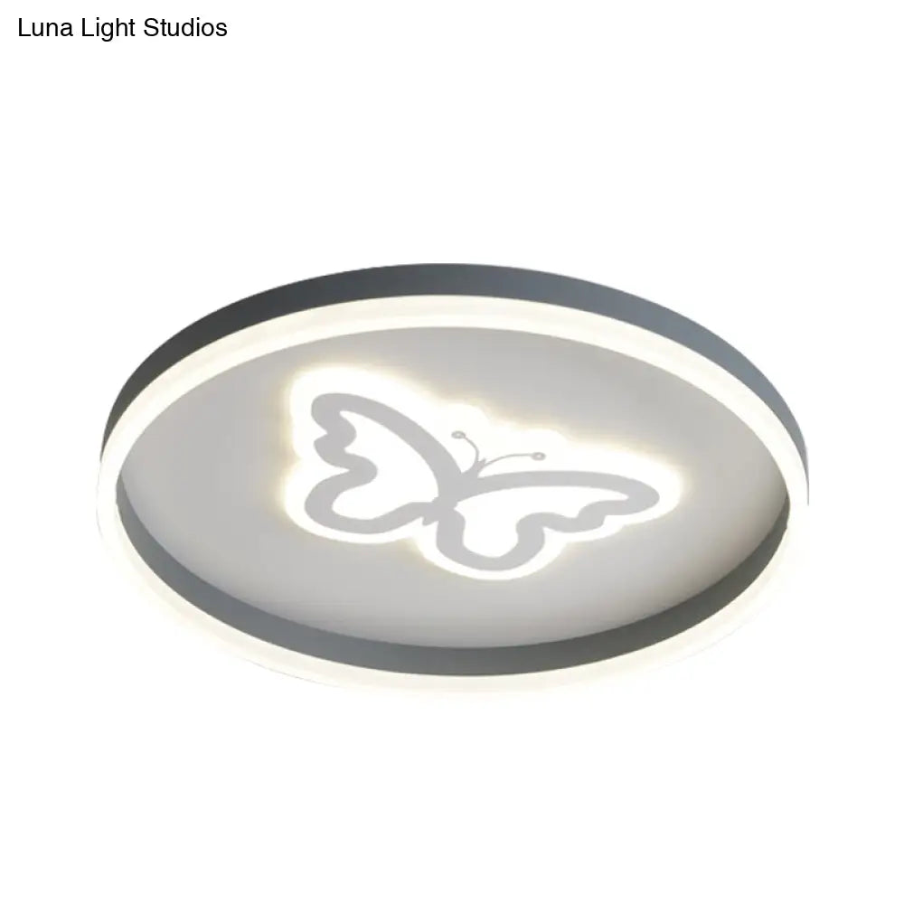 Grey Acrylic Led Ceiling Lamp: Modern Circular Flush Light With Butterfly/Loving Heart Design For