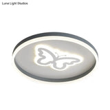Grey Acrylic Led Ceiling Lamp: Modern Circular Flush Light With Butterfly/Loving Heart Design For