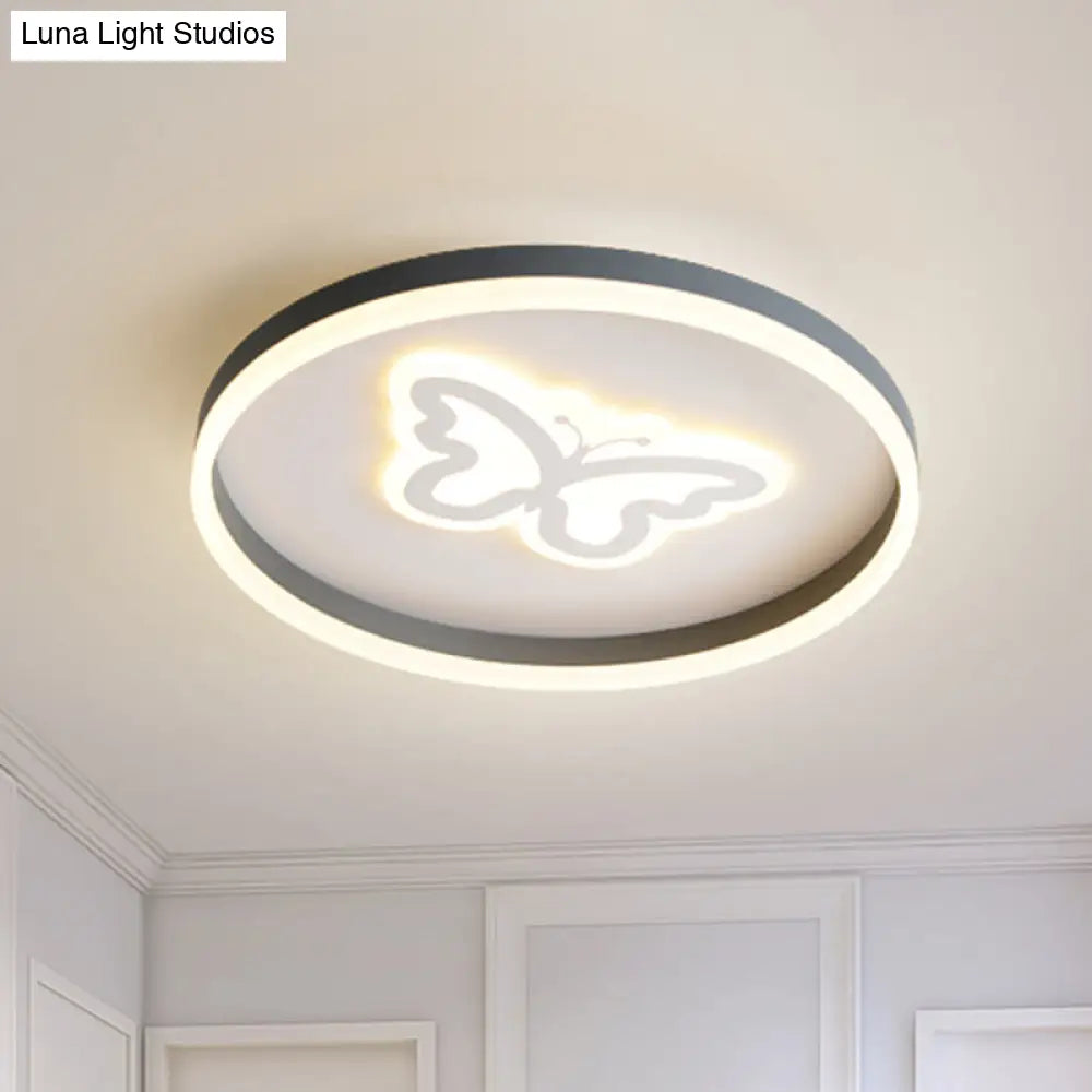 Grey Acrylic Led Ceiling Lamp: Modern Circular Flush Light With Butterfly/Loving Heart Design For