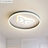 Grey Acrylic Led Ceiling Lamp: Modern Circular Flush Light With Butterfly/Loving Heart Design For