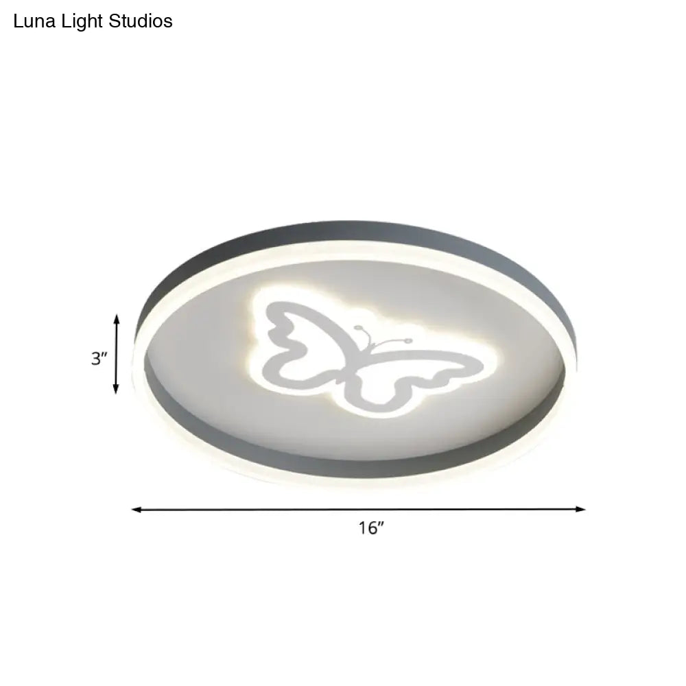 Grey Acrylic Led Ceiling Lamp: Modern Circular Flush Light With Butterfly/Loving Heart Design For