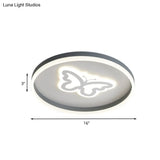 Grey Acrylic Led Ceiling Lamp: Modern Circular Flush Light With Butterfly/Loving Heart Design For