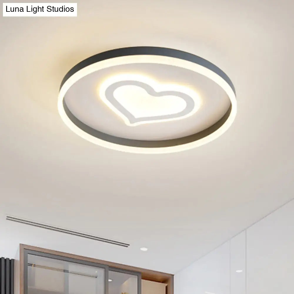 Grey Acrylic Led Ceiling Lamp: Modern Circular Flush Light With Butterfly/Loving Heart Design For