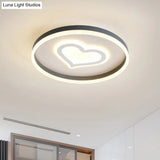 Grey Acrylic Led Ceiling Lamp: Modern Circular Flush Light With Butterfly/Loving Heart Design For