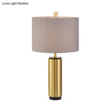 Grey Fabric Table Lamp: Traditional Drum Shape 1-Light Cylinder Base - Ideal For Bedroom Reading