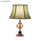 Grey Modern Flare Table Lamp For Living Room- Fabric Wide Base Small Desk Light