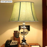 Grey Modern Flare Table Lamp For Living Room- Fabric Wide Base Small Desk Light