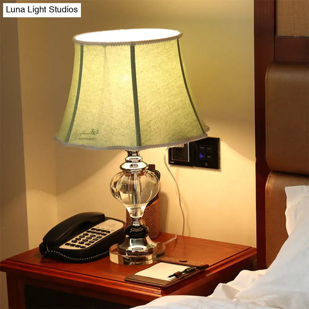 Grey Modern Flare Table Lamp For Living Room- Fabric Wide Base Small Desk Light