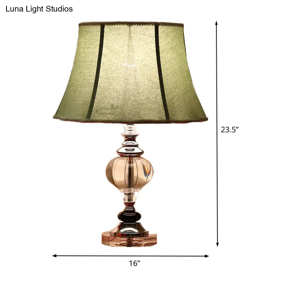 Grey Modern Flare Table Lamp For Living Room- Fabric Wide Base Small Desk Light