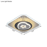 Grey Nordic Square Flush Mount Led Ceiling Light Fixture With Acrylic Design (Round/Heart)