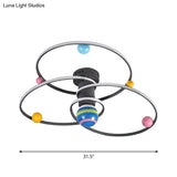 Grey Orbit Flush Ceiling Light With Led Acrylic Cartoon Lighting Semi-Mount Round Canopy