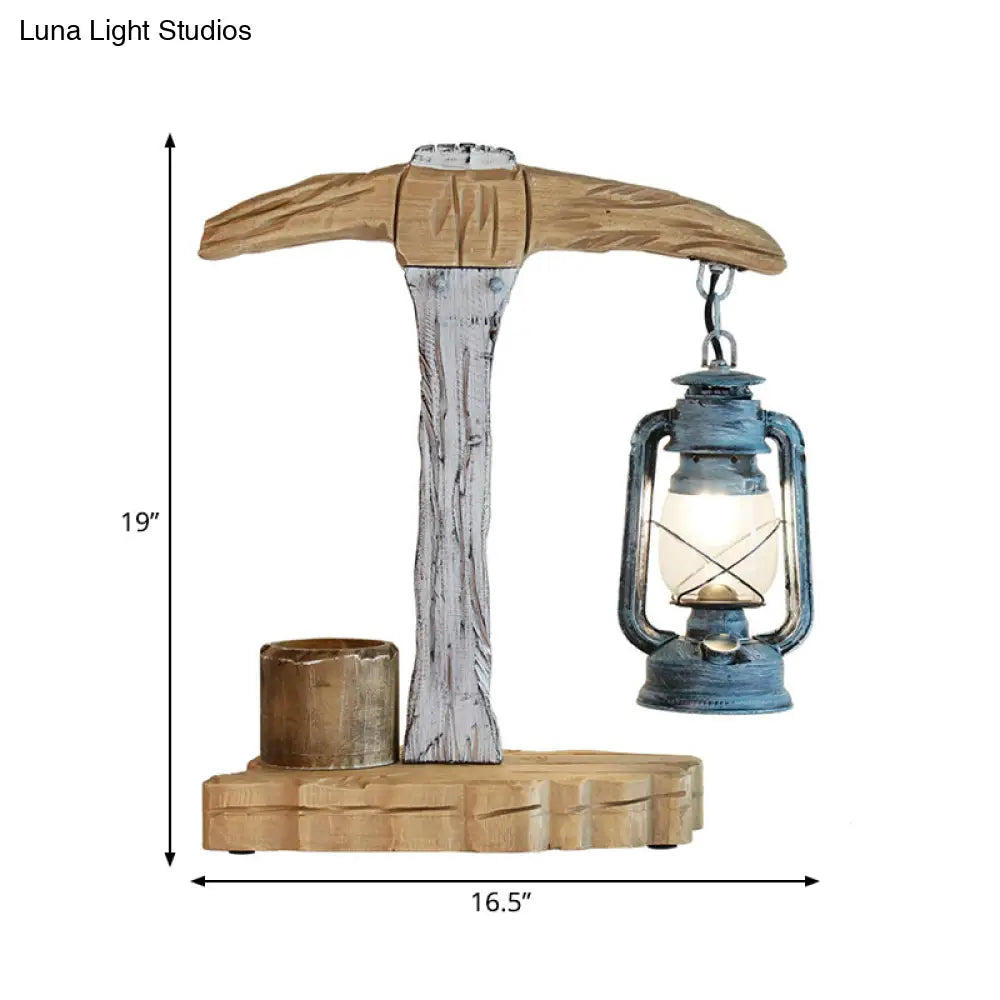 Grey Wood-Designed Kerosene Table Light For Study Room Desk Lighting