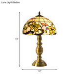 Haedus - Stained Art Glass Tiffany Style Table Lamp In Brushed Brass Elegant