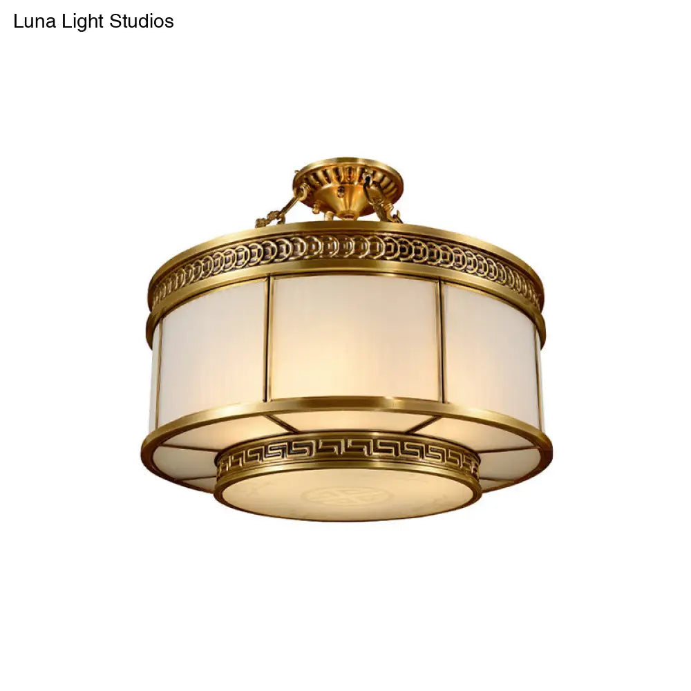 Halo Colonial Milky Glass 6-Bulb Gold Semi Flush Bedroom Light Fixture