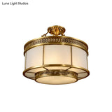 Halo Colonial Milky Glass 6-Bulb Gold Semi Flush Bedroom Light Fixture