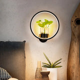 Halo Led Wall Sconce With Hydroponic Glass Pot - Decorative Metal Bedroom Light Fixture Black /