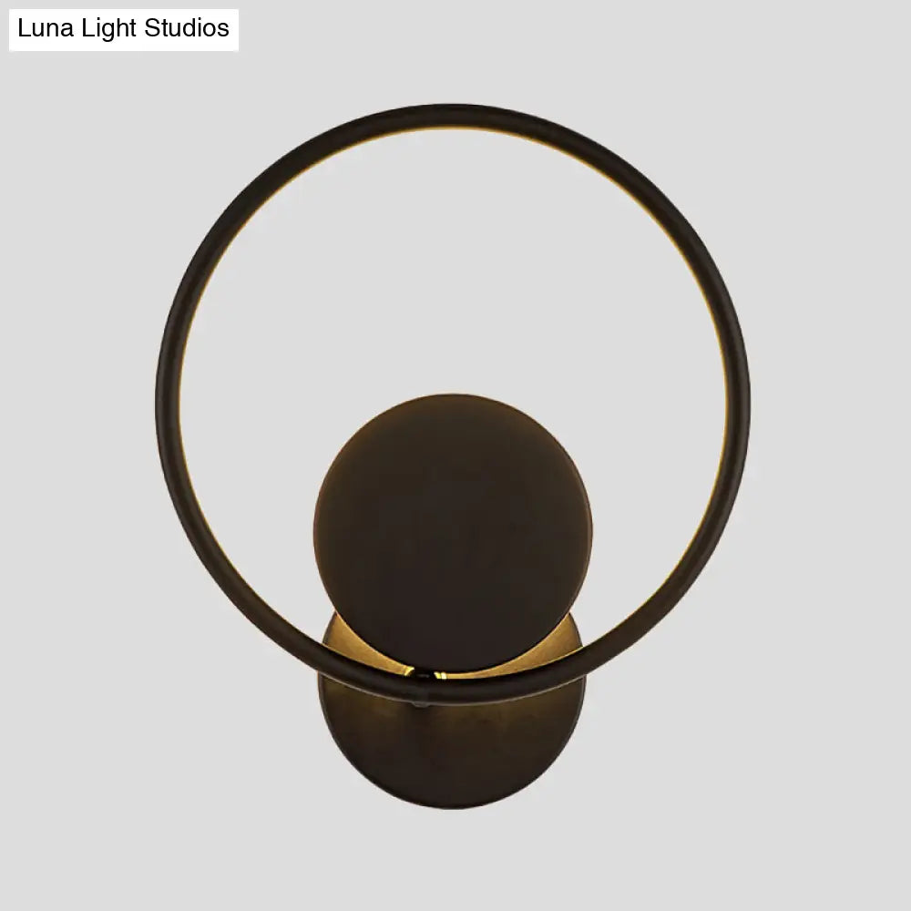 Halo Ring Metallic Sconce Light - Minimalist Black Led Wall Lamp In Warm/White