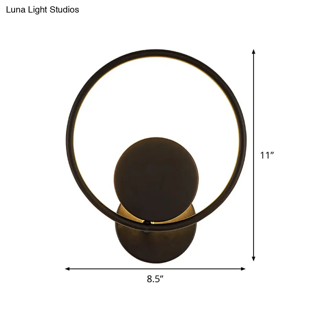 Halo Ring Metallic Sconce Light - Minimalist Black Led Wall Lamp In Warm/White