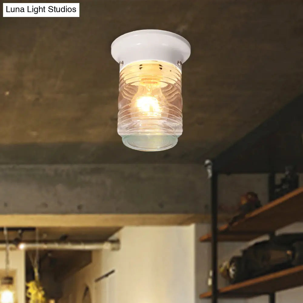 Hand Blown Glass Industrial Ceiling Light With Cylinder Shape And Flush Mount - Black/White