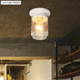 Hand Blown Glass Industrial Ceiling Light With Cylinder Shape And Flush Mount - Black/White