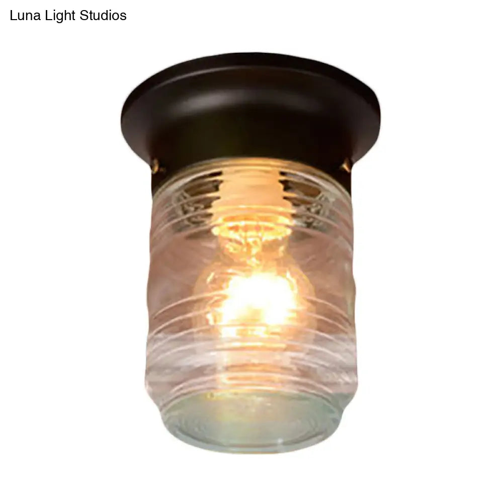 Hand Blown Glass Industrial Ceiling Light With Cylinder Shape And Flush Mount - Black/White