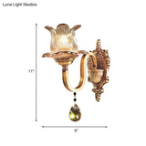 Hand Blown Ribbed Glass Wall Lamp - Antique Gold Flower Bedroom Sconce
