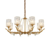 Hand-Blown Textured Glass Chandelier - 3/6/8-Light Postmodern Brass Cylinder Dining Room Ceiling