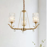 Hand-Blown Textured Glass Chandelier - 3/6/8-Light Postmodern Brass Cylinder Dining Room Ceiling
