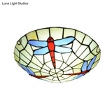 Hand - Crafted Sky Blue Dragonfly Tiffany Glass Ceiling Flush Mount Light