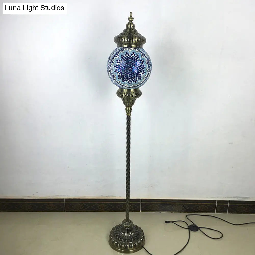 Hand-Crafted Vintage Glass Floor Lamp In Red/Blue/Green Sphere Stand
